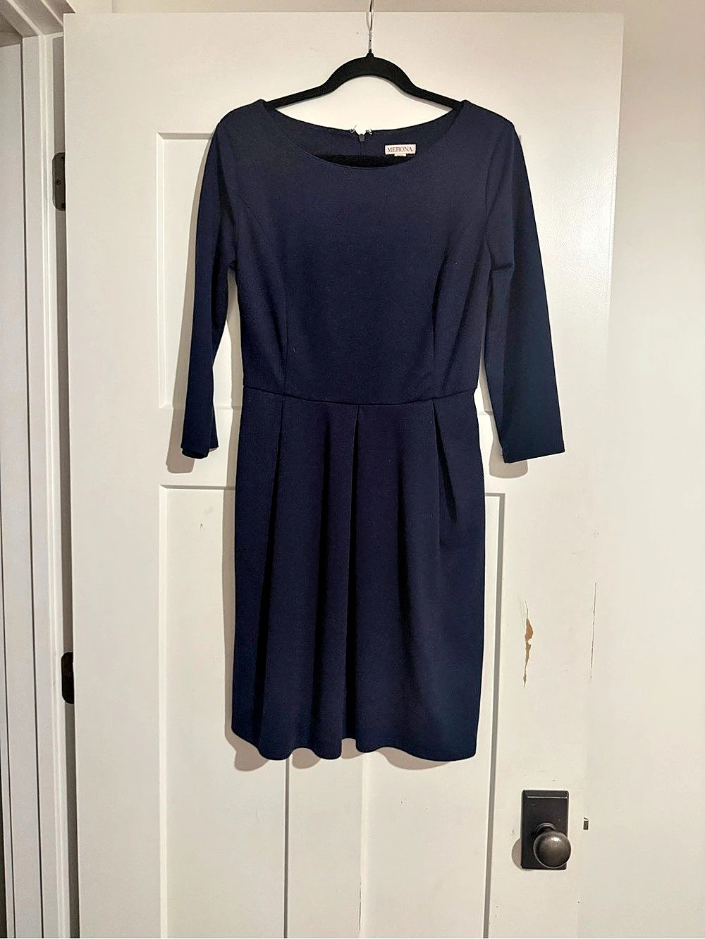 Navy Long Sleeve Midi Dress WITH POCKETS